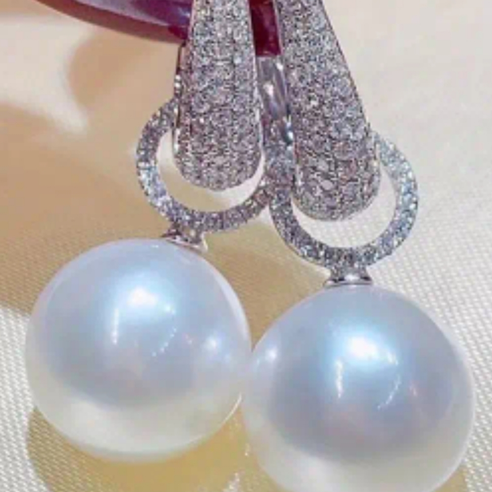 Faux Pearl Drop Earrings with Pave' Zircons